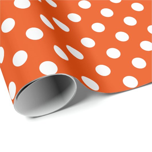 Weißer Polka-Dot auf hellen Orange-Medium-Space Geschenkpapier (Rolleneckpunkt)
