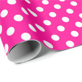 Weißer Polka-Dot auf Hot Pink Medium Space Geschenkpapier (Rolleneckpunkt)