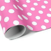 Weißer Polka-Dot auf rosa Medium Space Geschenkpapier (Rolleneckpunkt)
