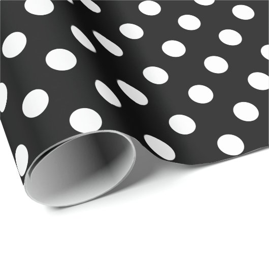 Weißer Polka-Dot im Schwarzen Mittelraum Geschenkpapier (Rolleneckpunkt)