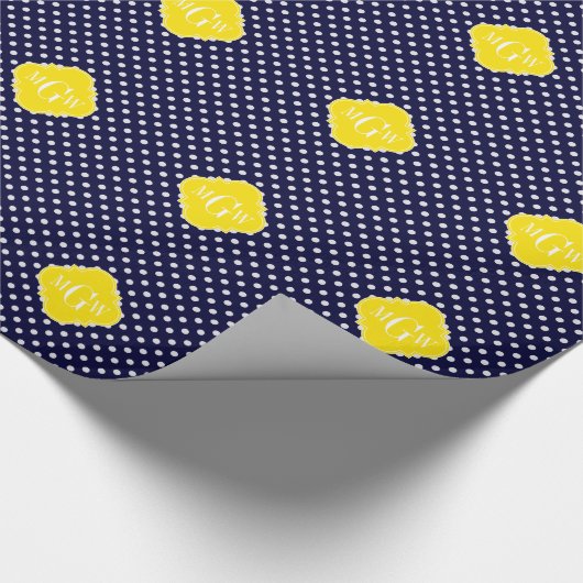 Weißer Polka Dots Gelbes Quatrefolien 3 Monogramm Geschenkpapier (Ecke)