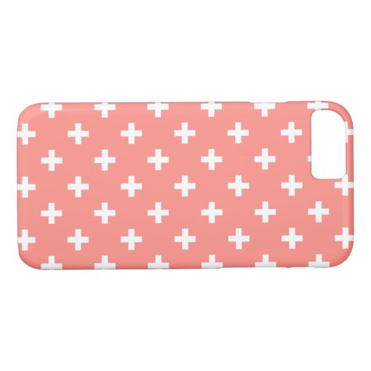Weißer Polka-Kreuz auf Pfirsich Case-Mate iPhone Hülle (Rückseite (Horizontal))