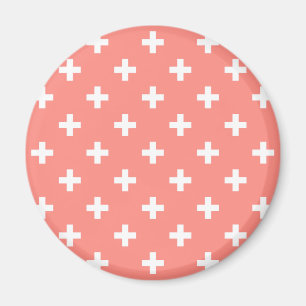 Weißer Polka-Kreuz auf Pfirsich Magnet