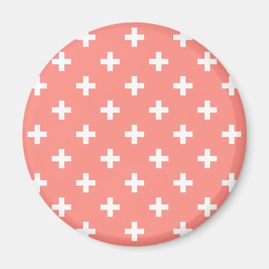 Weißer Polka-Kreuz auf Pfirsich Magnet (Vorne)