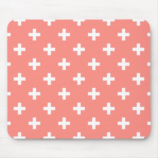 Weißer Polka-Kreuz auf Pfirsich Mousepad (Vorne)