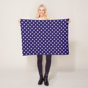Weißer Polka kreuzt auf marineblau Fleecedecke