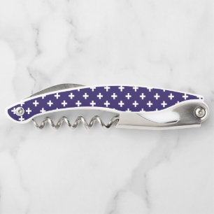 Weißer Polka kreuzt auf marineblau Kellnermesser