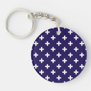 Weißer Polka kreuzt auf marineblau Schlüsselanhänger