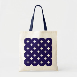 Weißer Polka kreuzt auf marineblau Tragetasche