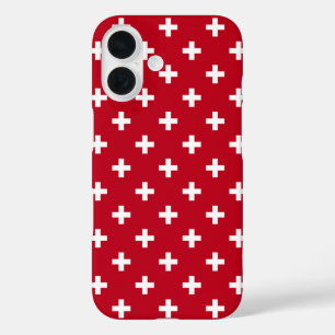 Weißer Polka kreuzt auf rot iPhone 16 Hülle