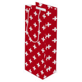 Weißer Polka kreuzt auf rot Geschenktüte Für Weinflaschen (Vorderseite Schrägansicht)
