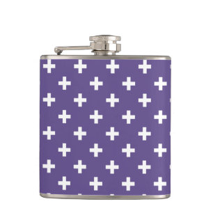 Weißer Polka kreuzt auf Ultraviolett Flachmann