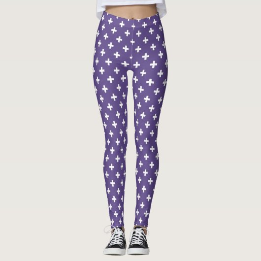 Weißer Polka kreuzt auf Ultraviolett Leggings (Vorderseite)