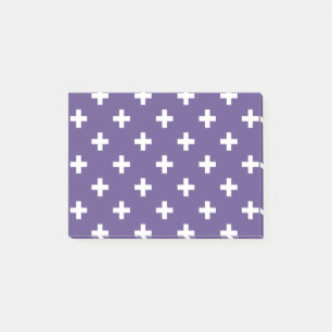 Weißer Polka kreuzt auf Ultraviolett Post-it Klebezettel