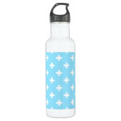 Weißer Polka kreuzt in Babyblau Edelstahlflasche (Vorderseite)