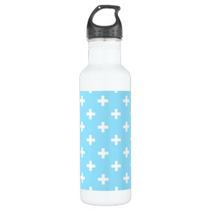 Weißer Polka kreuzt in Babyblau Edelstahlflasche