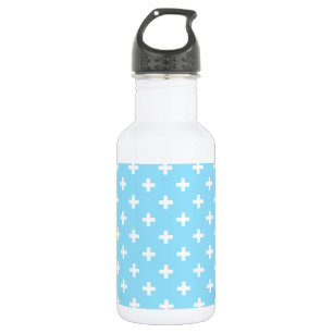 Weißer Polka kreuzt in Babyblau Edelstahlflasche