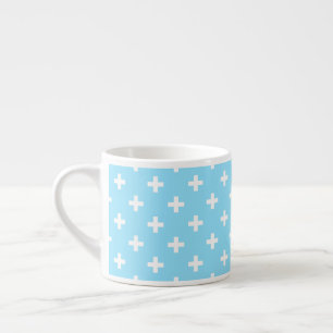 Weißer Polka kreuzt in Babyblau Espressotasse
