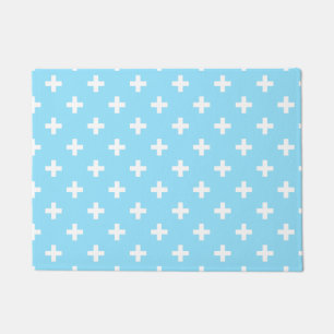 Weißer Polka kreuzt in Babyblau Fußmatte