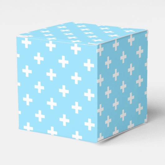 Weißer Polka kreuzt in Babyblau Geschenkschachtel (Vorderseite)