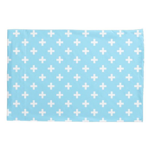 Weißer Polka kreuzt in Babyblau Kissenbezug (Rückseite)