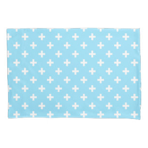 Weißer Polka kreuzt in Babyblau Kissenbezug