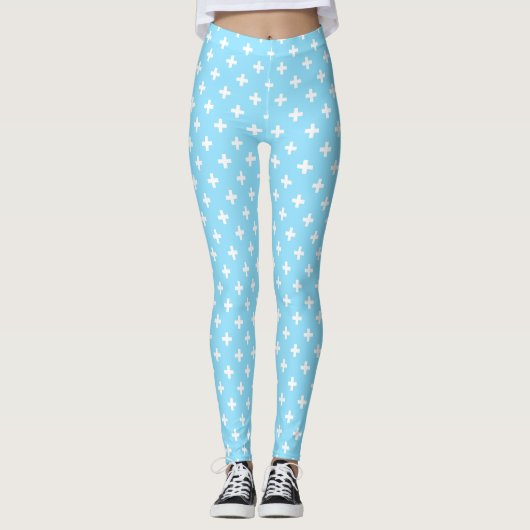 Weißer Polka kreuzt in Babyblau Leggings (Vorderseite)
