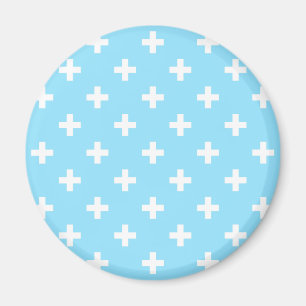 Weißer Polka kreuzt in Babyblau Magnet