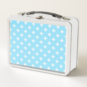 Weißer Polka kreuzt in Babyblau Metall Brotdose