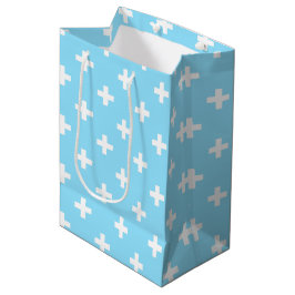 Weißer Polka kreuzt in Babyblau Mittlere Geschenktüte