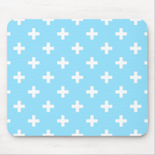 Weißer Polka kreuzt in Babyblau Mousepad