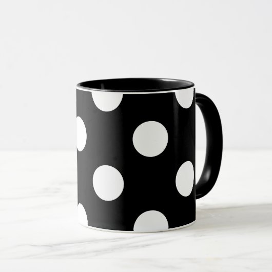 Weißer Polka-Punkt auf schwarzem Muster Tasse (VorderseiteRechts)