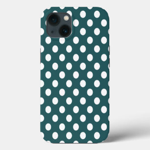 Weißer Polka-Punkte auf aquamarinen Fall-Mate-iPho iPhone 13 Hülle
