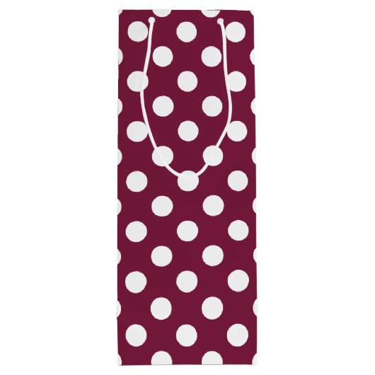 Weißer Polka-Punkte auf Bordeaux Geschenktüte Für Weinflaschen (Rückseite)
