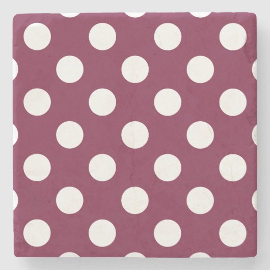 Weißer Polka-Punkte auf Bordeaux Steinuntersetzer (Vorderseite)