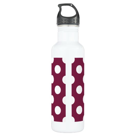 Weißer Polka-Punkte auf Bordeaux Trinkflasche (Rückseite)