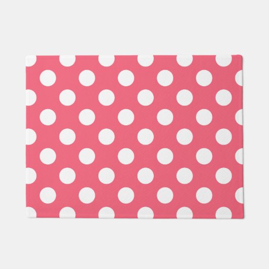 Weißer Polka Punkte auf Korallen Fußmatte (Vorderseite)