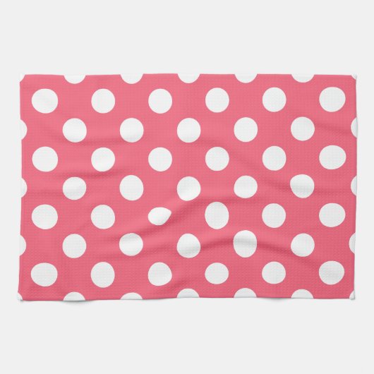 Weißer Polka Punkte auf Korallen Handtuch (Horizontal)