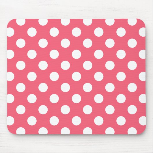 Weißer Polka Punkte auf Korallen Mousepad (Vorne)