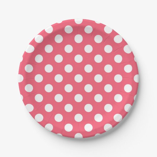 Weißer Polka Punkte auf Korallen Pappteller (Vorderseite)
