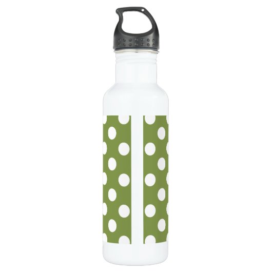 Weißer Polka Punkte auf Olivengrün Edelstahlflasche (Rückseite)