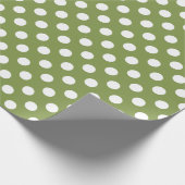 Weißer Polka Punkte auf Olivengrün Geschenkpapier (Ecke)