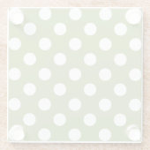 Weißer Polka Punkte auf Olivengrün Glasuntersetzer (Rückseite)