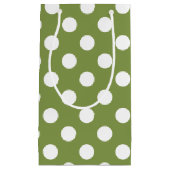 Weißer Polka Punkte auf Olivengrün Kleine Geschenktüte (Vorderseite)