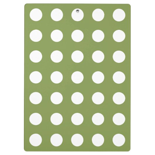 Weißer Polka Punkte auf Olivengrün Klemmbrett (Rückseite)