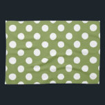 Weißer Polka Punkte auf Olivengrün Küchentuch<br><div class="desc">Weißer Polka Punkte auf Olivengrün</div>