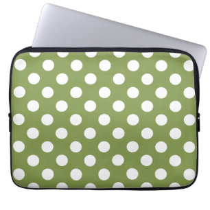Weißer Polka Punkte auf Olivengrün Laptopschutzhülle
