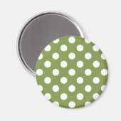 Weißer Polka Punkte auf Olivengrün Magnet (Vorderseite/Rückseite)