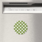 Weißer Polka Punkte auf Olivengrün Magnet (In Situ (Geschirrspüler))