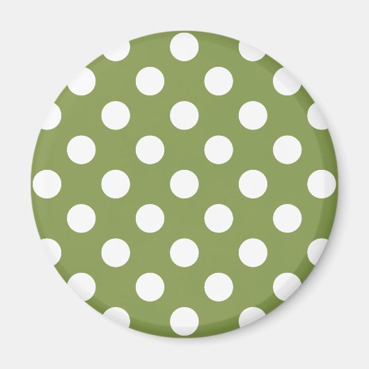 Weißer Polka Punkte auf Olivengrün Magnet (Vorne)